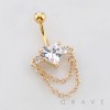 HEART CZ WITH DOUBLE ROPE CHAIN BELLY BUTTON NAVEL RING 316L SURGICAL STEEL